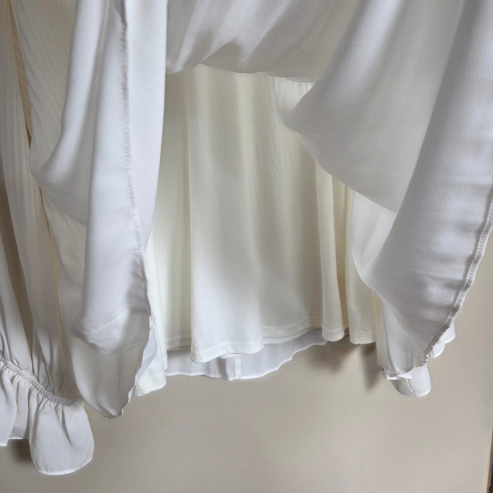 Nine West Blouse Women 1X White Top Pleated Ruffle Cuff Minimalist Feminine Work - Picture 6 of 9